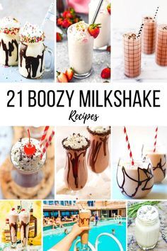 the collage shows different kinds of milkshakes