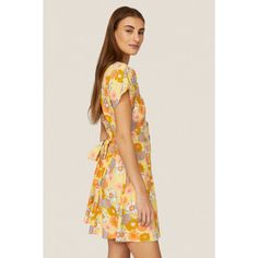 Yellow Tencel™ Lyocell (100% Tencel™ Lyocell). A-line. V-neck. Short sleeves. Front button closure. 36" from shoulder to hemline. Imported. Marine Layer, Rent The Runway, Yellow Print, Closet Designs, Yellow Dress, A Line, Short Sleeves, Mini Dress, V Neck