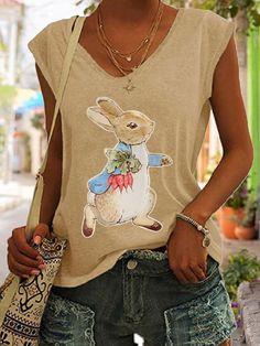 Women's Easter Bunny Print Sleeveless T-Shirt Cheap Clothing, Women Hoodies, Bunny Print, Sleeveless T Shirt, Blue Khakis, Women T Shirts, Women Hoodies Sweatshirts, Sleeveless Tshirt, Clothing Women