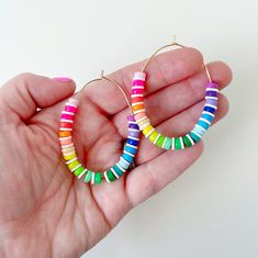 "-light weight earrings -size : approx. 2\"h x 1.5\" wide -all items are handmade by J" Clay Bracelets, Beaded Earrings Diy, Bead Charms Diy, Clay Bracelet, Chandler Az, Earrings Diy, Clay Bead, Rainbow Beads, Bracelet Diy