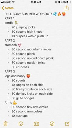 an iphone screen showing the workout schedule for someone's body and exercise routine on their phone