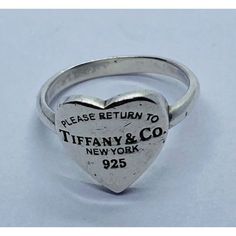 Tiffany & Co. Ring Size 5.25 Please Return To Tiffany & Co” New York 925 Silver Overall In Good Condition Heart Is About 12mm North To South Ring Is A Size 5.25 Tiffany Co Rings, Jewelry Tiffany, Tiffany And Co Jewelry, Return To Tiffany, Body Glitter, Tiffany Co Jewelry, Womens Jewelry Rings, Tiffany & Co., Silver Color