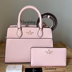 100% Authentic Brand New With Tags Kc437 Madison Small Satchel Saffiano Leather Conch Pink And Gold Hardware Comes With A Matching Wallet 9.5”Bottom, 8.5”Top (L) X 7” (H) X 4” (D) Handles Are 4.5” Drop Long Shoulder Strap Included Kate Spade Purse And Wallet Set, Kate Spade Pink Bag, Pink Designer Bags, Pink Kate Spade Bag, Pink Kate Spade Purse, Pink Purses, Kate Spade Purse Pink, Pretty Tote Bags, Pink Bags