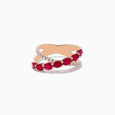 Effy Ruby Royale 14K Rose Gold Ruby and Diamond Crossover Ring Diamond Crossover Ring, Crossover Diamond Ring, Rose Stone, Crossover Ring, Effy Jewelry, Gold Rose, Crossover, Round Diamonds, Gold Metal