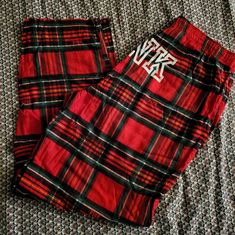 Nwot, No Signs Of Wear. Size Large, Roomy Fit. Plaid With Logo On Butt. Red Stretch Casual Sleepwear, Red Casual Stretch Sleepwear, Casual Red Stretch Sleepwear, Red Cotton Sleep Bottoms, Casual Red Lounge Pants, Casual Red Lounging Pants, Casual Red Pants For Sleepover, Casual Red Bottoms For Christmas, Cute Christmas Pjs