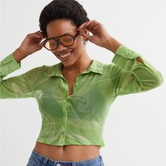 Fitted Shirt In Stretch Mesh. Collar, Buttons At Front, And Long Sleeves. Sizethe Model Is 177cm/5'10" And Wears A Size S Fitfitted Compositionpolyester 95%, Spandex 5% Additional Material Informationshell: Recycled Polyester 95% Fitted Green Blouse With Button Closure, Trendy Green Collared Shirt, Green Tops With Button Closure For Summer, Trendy Green Shirt With Buttons, Trendy Green Blouse With Buttons, Fitted Green Button-up Top, Green Fitted Button-up Shirt, Green Spring Tops With Button Closure, Trendy Green Button-up Tops