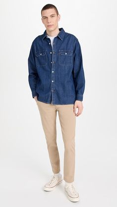 Levi's Jackson Worker Overshirt | Shopbop Classic Washed Blue Denim Jacket With Flap Pockets, Casual Cotton Jeans With Snap Buttons, Classic Collared Washed Blue Denim Jacket, Classic Denim Top With Snap Buttons, Denim Blue Denim Jacket With Button Cuffs, Classic Denim Jacket With Buttoned Pockets And Relaxed Fit, Relaxed Fit Denim Jacket With Button Cuffs, Classic Snap Button Denim Top, Relaxed Fit Collared Denim Jacket With Button Cuffs