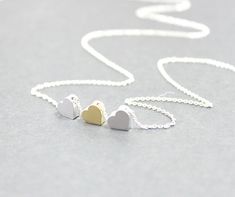 Three Personalized Heart Necklace,Two Tone Heart Necklace,Gold Silver Heart Necklace,  Three Best Friends Jewelry, Three Sisters Necklace.Heart Delicate Heart Charm Jewelry Gift For Mom, Delicate Heart Charm Jewelry As Gift For Mom, Delicate Heart Charm Jewelry For Mom, Delicate Jewelry With Heart Charm For Mom, Delicate Jewelry With Heart Charm For Mom's Gift, Silver Birthstone Necklace With Delicate Chain For Gifts, Cute Heart Pendant Jewelry For Mother's Day, Silver Charm Necklaces With Birthstone For Wedding, Cute Birthstone Necklaces As Gifts