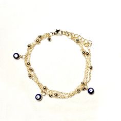 Gold 3 Chain Delicate Multi-Layer Evil Eye Braceletor Anklet Gold Evil Eye Braceletor Anklet Evil Eye Bracelet Evil Eye Blue And Gold Dangling Little Evil Eyes Chain Link Bracelet. Can Easily Also Be Worn As An Ankle Bracelet! Fits 8.5"- 10.5" Tags: Features Cross, Owl, Butterfly, Hand, And Anchor Charms! Handmade In Brazil! Brand New. #Evileye New Styles For You Chain Chainnecklace Goldnecklace #Evileyeankle Evileye #Evileyejewelry Goldchain Newcollection Newyear Happynewyear Stack Anklebracele Adjustable Blue Chain Bracelet For Party, Blue Beaded Chain Anklets As Gift, Blue Beaded Chain Anklets For Gift, Blue Beaded Chain Bracelets, Adjustable Blue Chain Bracelet, Owl Butterfly, Evil Eye Blue, Anklet Gold, Anchor Charm