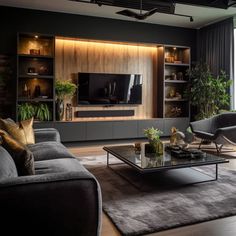 a living room filled with furniture and a flat screen tv