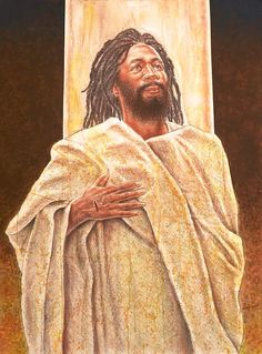 a painting of jesus holding the cross with his hands