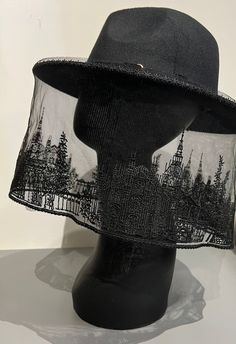 Welcome to Witchwood's brand new hat line! These wide brim hats are made of sturdy vegan felt and are all hand printed.   Vegan Felt Size: 22.5" (Regular wide brim) or 23" (XL brim) (but size is adjustable and can be sized down, inside the hat) Brim - 2.5" wide (regular wide brim) or 3.75" (XL Brim) Hat Color - Black Diy Brim Hat, Hat Diy Sewing, Diy Wide Brim Hat, Hat Design Ideas, Diy Hats, Big Hats, Wide Brimmed Hat, Custom Made Hats, Hat Styles