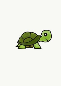 a drawing of a green turtle on a white background