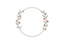 a circle with red berries and green leaves on the edges is shown in this embroidery pattern