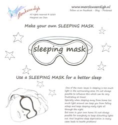 the instructions for sleeping mask are shown in black and white, with stars around it