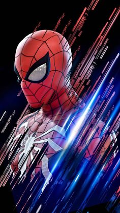 the amazing spider - man is shown in front of an abstract background with lines and dots