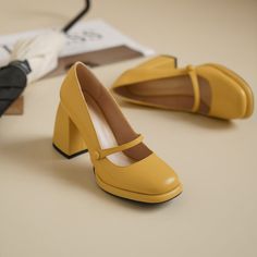 These mary jane heels are chic and unique. These colors are just perfect for the Spring days. Upper: Genuine Leather Lining: Genuine Leather Outsole: TPR Toe Shape: Round Toe Closure: Slip on Heel: 9cm/3.5'' Platform: 1cm/0.4'' is_handmade: Yes Platform Dress Shoes, High Heel Dress Shoes, Mid Heel Boots, High Heel Dress, Zipper Heels, Nude Shoes, Buckle Ankle Boots, Chunky High Heels, Beige Shoes