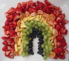 a rainbow made out of fruit on a plate