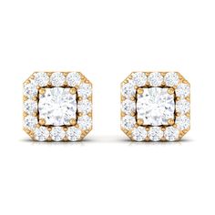 Product Details Feel Cute with our Solitaire Stud Earrings featuring Round Cut Diamond is set at the center as Solitaire in Prong Setting encircled with small Round Shape Diamonds and adorned in Solid Gold. Product Information SKU SHP-EARRINGS072018607 Length 4.3 mm Width 4.3 mm Height 1.9 mm Weight 0.92 gm (Approximate) DIAMOND INFORMATION No.of Stones 26 Pieces Total Weight 0.32 Carat (Approximate) Dimension(approx) Round-1X1 mm-24 PcsRound-2.40X2.40 mm-2 Pcs Color HI Cut Brilliant Shape Round Halo Stud Earrings, Solitaire Earrings, Solitaire Studs, Halo Earrings Studs, Cubic Zirconia Earrings, Solitaire Diamond, Diamond Stud Earrings, Zirconia Earrings, Diamond Stud