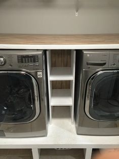 two washers sitting next to each other in a room