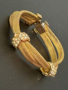 Petite fit slim wrist Vintage 1960s 1970s gold tone mesh twist bracelet bangle with clear diamanté glass paste stones 17.5cm long overall dulling on plate .. more of champagne gold now Twist Bracelet, Ruby Earrings Studs, Twisted Bracelet, Mesh Bracelet, Ruby Earrings, Earrings Studs, Bracelet Bangle, Champagne Gold, Vintage 1960s