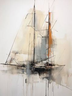 an abstract painting of a sailboat in the water