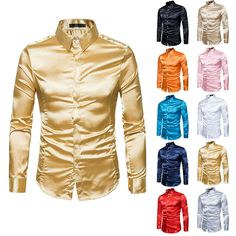 Men's Satin Luxury Dress Shirt Slim Fit Silk Casual Party Long Sleeve Shirts  NOTE: Please compare the detail sizes with yours before you buy!!! Use similar clothing to compare with the size. Specifications: Gender:Men Item Type:Shirt Material:Polyester Sleeve Length:Long Shirts Type:Regular Closure Type:Regular Style:Fashion&Sport Package include:1PC Tops Size Details: Size US UK EU Length Bust Sleeve Shoulder S 4 8 34 73cm/28.74'' 98cm/38.58'' 62cm/24.41'' 41cm/16.14'' M 6 10 36 75cm/29.53'' 1 Formal Long Sleeve Tops For Party Season, Solid Color Long Sleeve Shirt For Night Out, Slim Fit Collared Blouse For Summer, Formal Long Sleeve Blouse For Party Season, Summer Slim Fit Collared Blouse, Long Sleeve Blouse For Formal Party Season, Elegant Long Sleeve Tops For Party Season, Elegant Solid Color Party Shirt, Satin Long Sleeve Shirt For Night Out