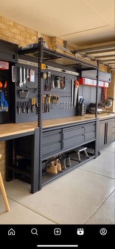 a workbench with lots of tools in it