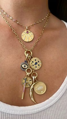 From Penny Preville Chain Collection, 18k yellow gold Open Engraved Round Link Necklace with Chain Extenders Necklace Stacking Gold, Grunge Necklaces, Necklace Stacks, Maximalist Jewelry, Dope Jewelry Accessories, Gold Drip, Necklace Charms, Stacked Necklaces, Dope Jewelry