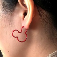 New Red Mickey Mouse Hoop Earrings Trendy Red Metal Earrings, Trendy Red Hoop Earrings, Trendy Small Red Hoop Earrings, Trendy Small Hoop Red Earrings, Trendy Red Metal Hoop Earrings, Adjustable Red Hoop Earrings, Trendy Red Hoop Earrings For Party, Red Hoop Earrings For Gift, Red Single Hoop Earring For Party