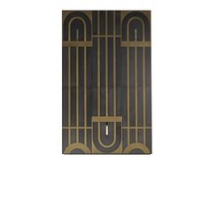 an art deco style door with gold and black designs on the front, side and back panels