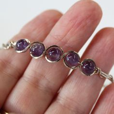 Amethyst Bead Bracelet Sterling Silver Wirewrapped Bracelet - Etsy Purple Beaded Bracelets, Amethyst Bracelet Beads, Born In February, Wire Bangles, February Birthstone, Amethyst Bracelet, Bracelet Sterling Silver, Amethyst Beads, Affordable Gifts