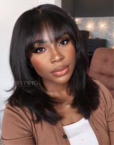 Bangs With Layers Glueless Human Hair Invisible Lace Front Wigs - ANI8008