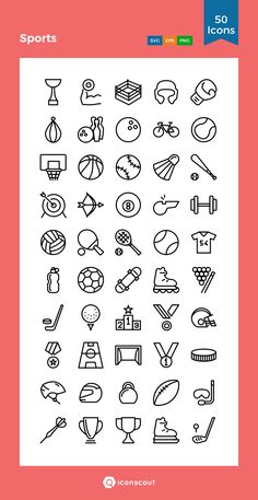 the sports icon set is shown in black and white, with different symbols on it