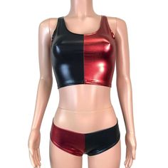 Full Harley Quinn costume that includes a spandex metallic crop top and cheeky hot pants. Wear this costume to a rave, music festival, roller derby, or costume party. Harley Quinn Top, Harley Quinn Halloween Costume, Harley Quinn Halloween, Metallic Crop Top, Rave Music, Pretty Halloween Costumes, Harley Quinn Costume, Roller Derby, Cheeky Bikinis