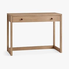 a wooden console table with two drawers on one side and an open drawer at the top