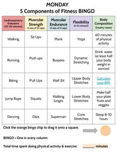 a table with five different things to do for the 5 - month fitness challenge on it