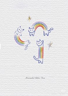 two cats are flying over the letter i with rainbows and stars in the background