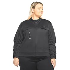 New Womens 1X Nike Swoosh Polyknit Plus size jacket in Black. ABOUT THIS JACKET: "For a bold style during workouts or hangouts, zip into the Nike Women's Sportswear Swoosh PolyKnit Plus Size Jacket. A classic zip-up track-jacket silhouette is complemented by workwear-inspired details like flap front pockets, adjustable cuffs and vertical seams visible on the front panel. A splash of Nike details, inspired by those on the boxes of their sneakers, complete the sporty-yet-utilitarian look." FEATURE Nike Plus Size, Plus Size Sportswear, Black Nike, Sportswear Women, Track Jacket, Jacket Sale, Track Jackets, Nike Sportswear, Black Nikes