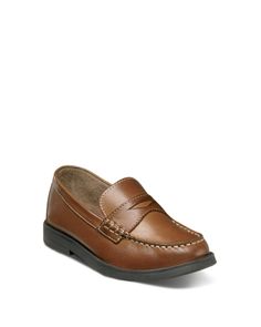 The time-honored design and fine craftsmanship of Florsheim's classic penny loafers will inspire his lasting appreciation for high-quality footwear. A cushioned insole provides all-day comfort. Classic Brown Slip-ons For Fall, Classic Slip-on Closed Toe Dress Shoes, Classic Brown Loafers, Classic Brown Plain Toe Boat Shoes, Classic Oxford Loafers With Round Toe, Classic Oxford Loafers With Rubber Sole, Classic Boat Shoes With Stitched Sole, Classic Brown Round Toe Dress Shoes, Classic Brown Dress Shoes With Round Toe