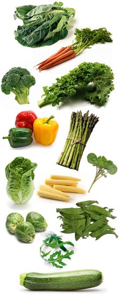 many different types of vegetables on a white background