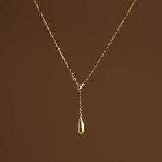 18k Gold Plated Hypoallergenic Stainless Steel Tarnish-Free Yellow Gold Dangle Clavicle Chain Necklace, Yellow Gold Dangle Clavicle Necklace, Minimalist Yellow Gold Drop Earrings, Modern Gold Teardrop Pendant, Classic 14k Gold Drop Necklace, Gold Plated Teardrop Necklace, Gold Clavicle Chain Drop Necklace In Fine Jewelry Style, Gold Drop Necklace With Clavicle Chain, Teardrop Gold Plated Fine Jewelry Necklace