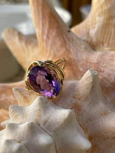 Vintage 14k yellow gold ring engagement ring promise ring with 8 ct faceted amethyst cabochon size 8 3/4 US circa 1980's. Such a beautiful ring. Hallmarked 14k and the amethyst is in great condition such a lovely ring that can make a lady very happy. Fine Jewelry 14k Gold Amethyst Ring With Round Cut, Timeless Purple 14k Gold Rings, Formal 14k Gold Amethyst Ring, Heirloom 14k Gold Solitaire Amethyst Ring, Timeless 14k Gold Amethyst Ring For Anniversary, Formal Amethyst Ring In 14k Gold, Formal 14k Gold Amethyst Gemstone Ring, Purple 14k Gold Fine Jewelry Rings, Classic Amethyst Ring Stamped 14k