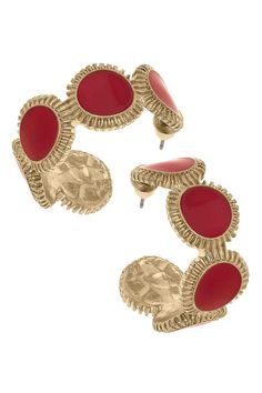 Rock out with the Bianca Enamel Disc Hoop Earrings! These playful hoops feature sleek colorful enamel discs that add a pop of color to any outfit. Pop Of Color, Color Pop, Hoop Earrings, Sleek, Red, Color