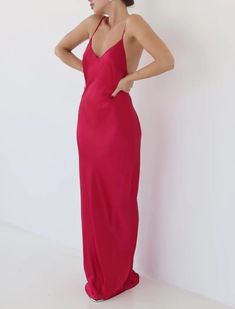 Low Tide Maxi Dress | Chili Pepper – Rumored Chic Tie Back Slip Dress For Prom, Satin Finish Maxi Slip Dress For Night Out, Satin Finish Maxi Length Slip Dress For Night Out, Maxi Length Satin Slip Dress For Night Out, Maxi Length Satin Finish Slip Dress For Night Out, Chic Satin V-neck Backless Dress, Sleek Backless Dress With Cowl Back For Date Night, Satin Maxi Dress With Tie Back, Satin Maxi Slip Dress With Back Opening