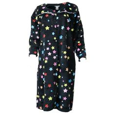 Miss Lillian women's fleece dusters are the cozy robes that you're looking for this winter season. This polyester ulta warm fleece robe is roughly knee length and features a full button front for easy on and off access. The 3/4 sleeves and v-neck style front makes this duster house dress functional for daily wear. This hand washable lounge dress does run small, so it is suggested that you go up one size for comfort. Color: Black.  Gender: female.  Age Group: adult. Black Long Sleeve Nightgown, Lounge Dress, House Dress, Womens Fleece, Night Shirt, Pajamas Women, Lace Detail, Lace Front, Night Gown