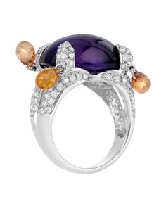 Glamour Collection 15.19 ctw Natural Premium Amethyst, Citrine and Diamond 18k Gold Designer Cocktail Ring View 1 Luxury White Gold Amethyst Ring With Gemstone Accents, Luxury Multi-stone Amethyst Ring For Weddings, Luxury Multi-stone Amethyst Ring For Formal Occasions, Luxury White Gold Sapphire Ring With Gemstone Accents, White Gold Amethyst Diamond Multi-stone Ring, White Gold Multi-stone Diamond Amethyst Ring, Luxury White Gold Amethyst Ring, Elegant White Gold Multi-stone Amethyst Ring, Luxury Polished Amethyst Ring For Wedding