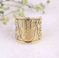 "Hamsa Ring, Brass Ring, Hand OF Fatima Ring, Boho Ring, Cuff Ring, Spiritual Jewelry, Evil Eye Ring, Bohemian, Gift For Him, Adjustable Band Size:- All Size Available In Variation Metal:- Brass IMPORTANT NOTE....👇 1 product free gift on purchase of 3 products. You can choose the free gift as your wish. Take a screenshot of the free gift you like from my shop and send me a photo in personal message. MUST READ....👇 5 stars is my shop's priority. So contact me before leaving any negative review. Adjustable Symbolic Festival Rings, Symbolic Handmade Rings For Festival, Bohemian Gold Rings For Ceremonial Occasions, Handmade Adjustable Wide Band Ring For Wedding, Handmade Bohemian Midi Rings For Wedding, Bohemian Style Wide Band Open Ring As Gift, Bohemian Wide Band Ring With Open Shape As Gift, Adjustable Bohemian Ceremonial Rings, Bohemian Wide Band Open Ring As Gift