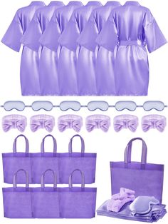 a set of purple bags and matching items