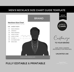 Editable Mens Necklace Size Chart Template Canva, Printable Custom Necklace Size Guide Template Card, for Jewelry Business Online Store - Etsy Philippines Card For Jewelry, Size Chart Template, Necklace Size Chart, Necklace Length Chart, Guide Template, Chart Template, Mens Necklace, Online Shop Accessories, Jewelry Website